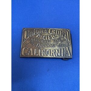 VINTAGE UNION & CENTRAL PACIFIC RAILROAD LINE OMAHA-CALIF ‎ BRASS BELT BUCKLE